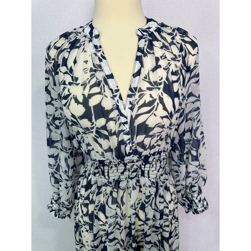 Hudson North Blue White Floral Sheer Smocked Waist Maxi Dress Size Large - Picture 3 of 10